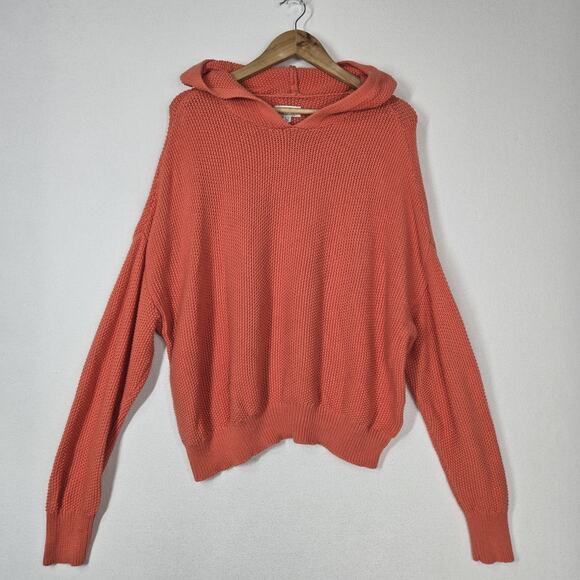 Lucky Brand Hooded Pullover Sweater Sz XL Coral Orange Knit Long Sleeve Slouchy - Picture 14 of 14